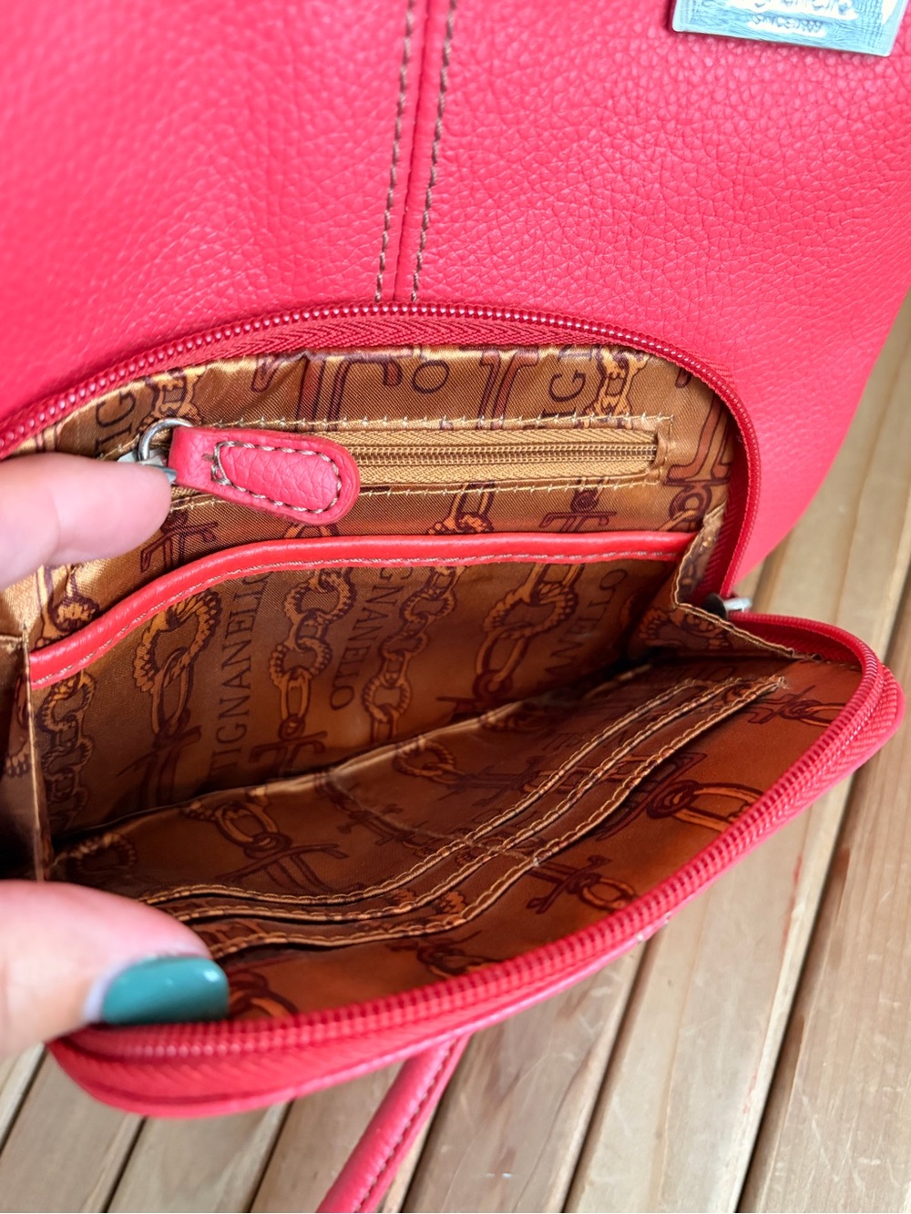Tignanello Pebbled Leather Crossbody Bag, Coral Pink Multi-Pocket Organizer - Picture 4 of 8
